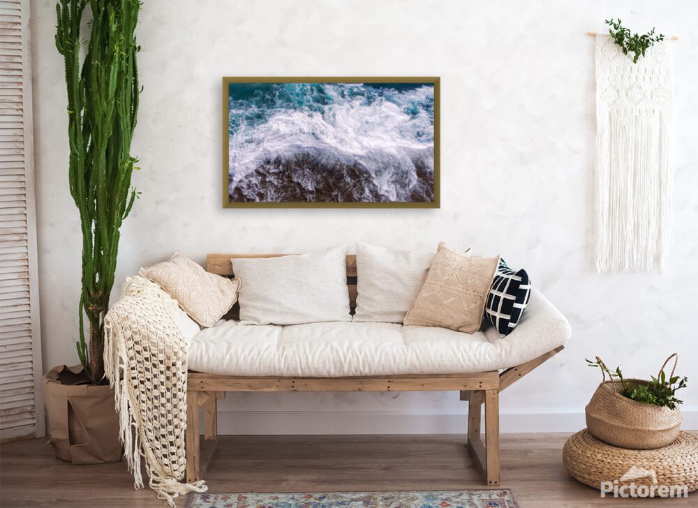 framed wall art, featuring drone image of waves crashing