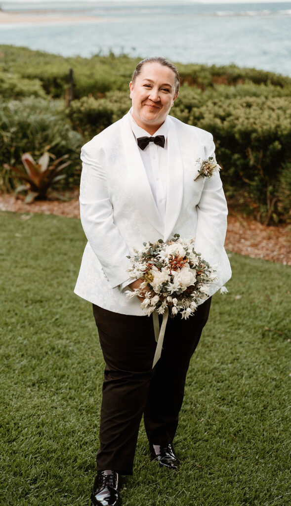 Lesbian in a suit on her wedding day Central Coast NSW
